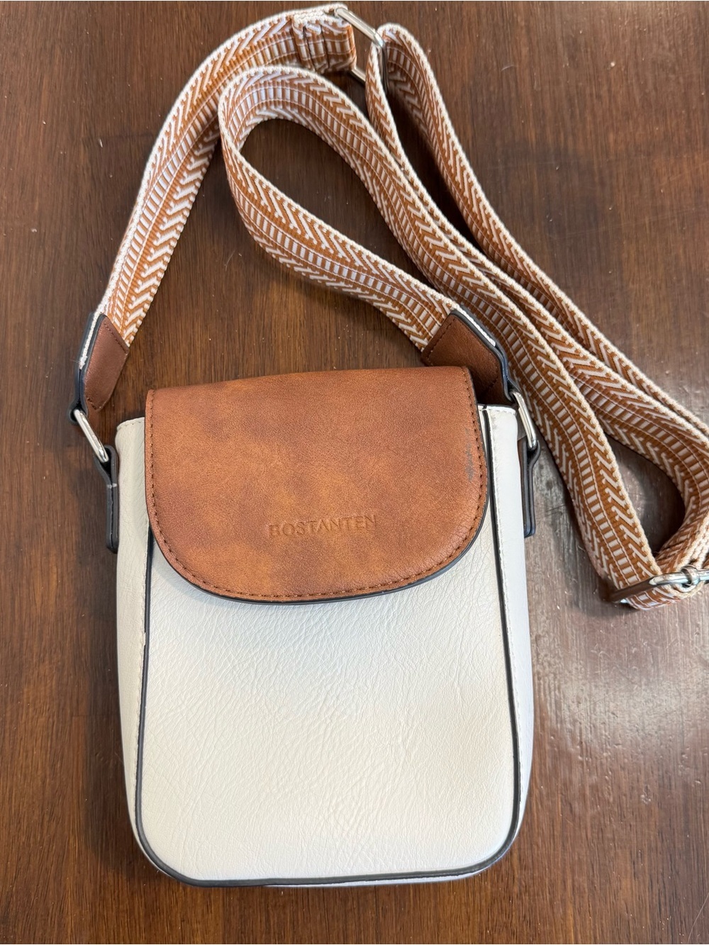 Bostanten Crossbody Front Magnetic Flap Handbag Brown/Cream Guitar Strap - Picture 7 of 13